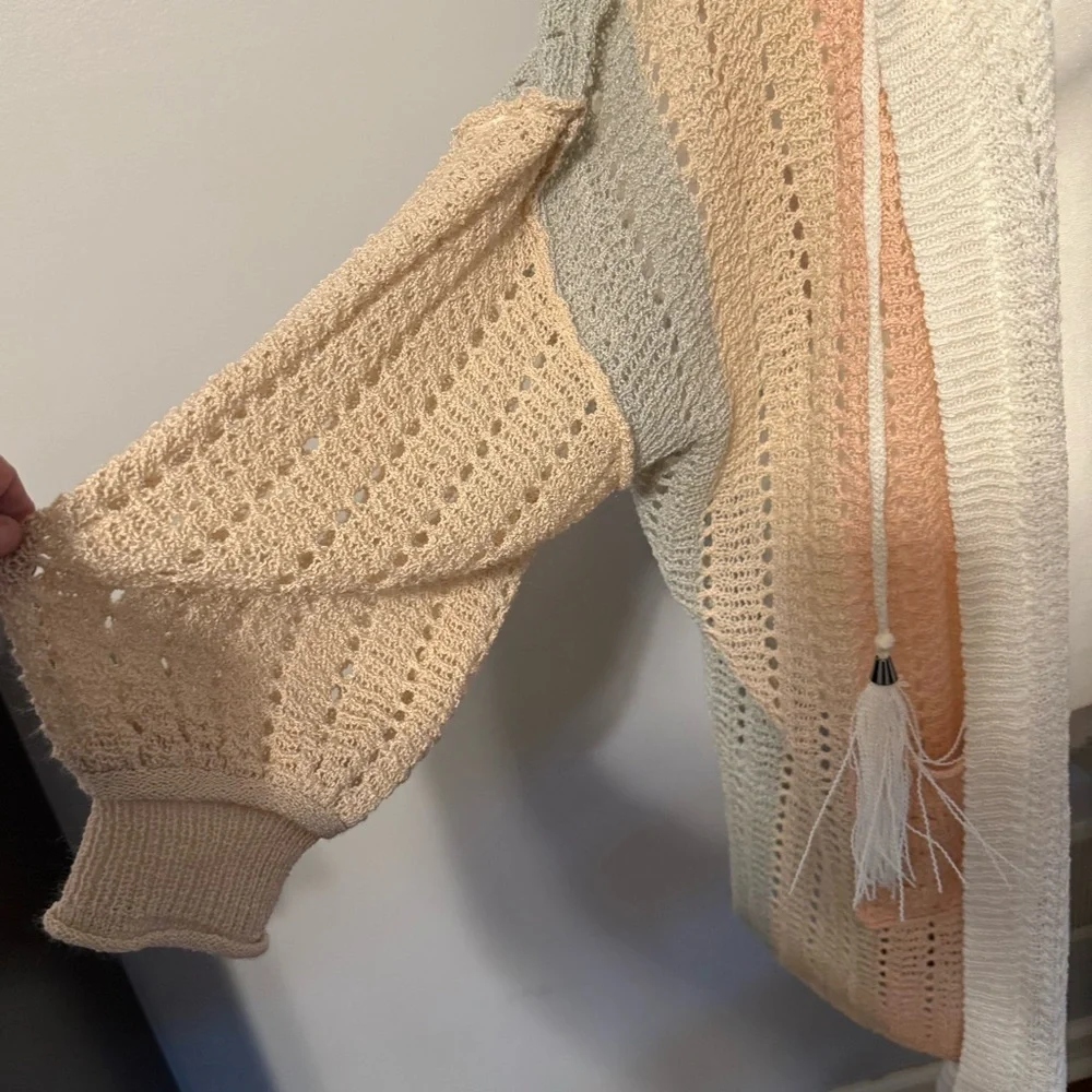 POL Pink and Cream Open Knit Cardigan - Picture 3 of 5